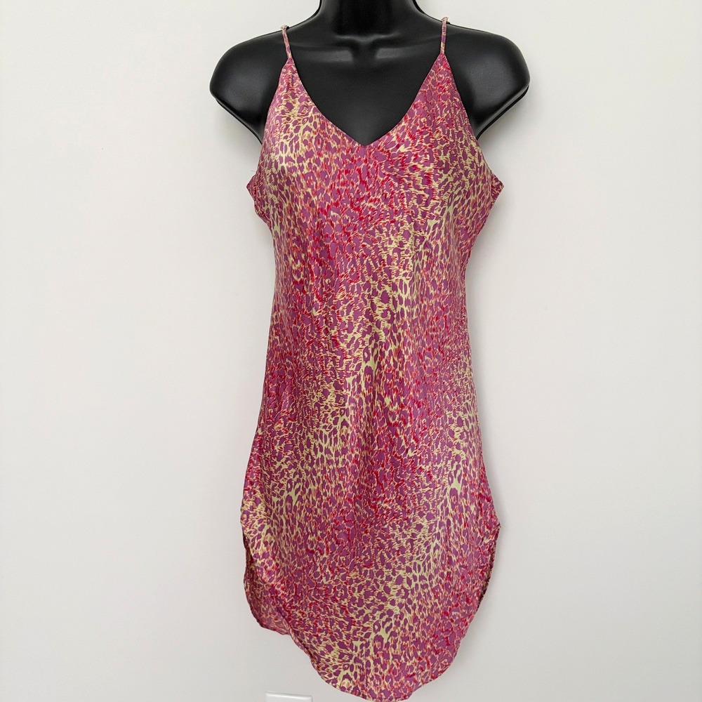 Magic Silk Vintage Nightgown Leopard Print Chemise Size L Pink Yellow